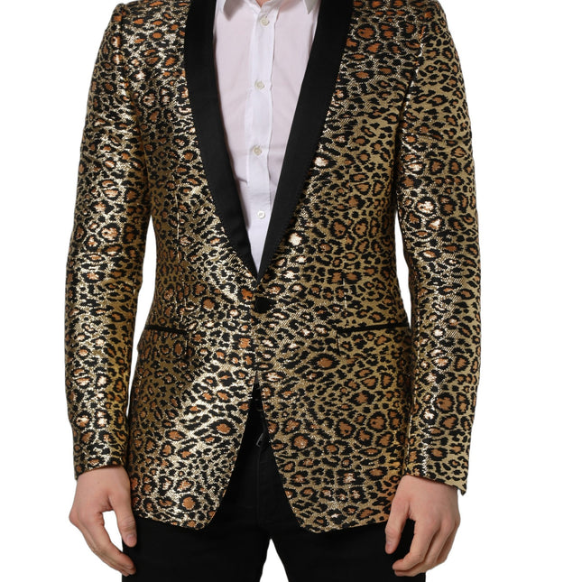 Dolce & Gabbana Gold Leopard Single Breasted Men Coat Jacket