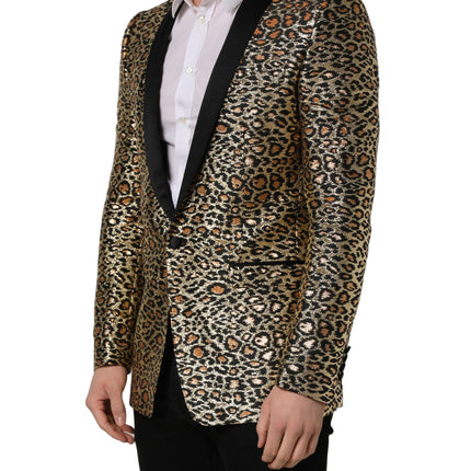 Dolce & Gabbana Gold Leopard Single Breasted Men Coat Jacket