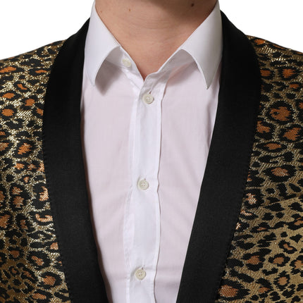 Dolce & Gabbana Gold Leopard Single Breasted Men Coat Jacket