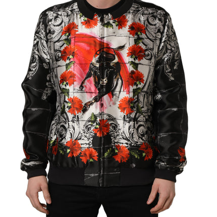 Dolce & Gabbana Multicolor Majolica Bull Print Bomber Jacket