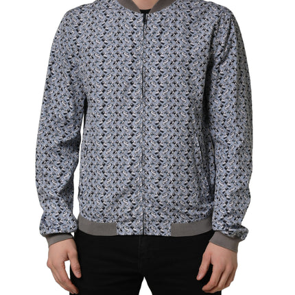 Dolce & Gabbana Light Blue Cotton Car Print Bomber Jacket
