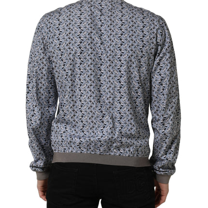 Dolce & Gabbana Light Blue Cotton Car Print Bomber Jacket