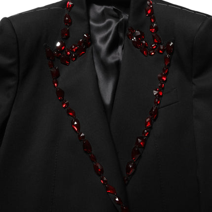 Dolce & Gabbana Black Crystal Embellished Coat Blazer Jacket