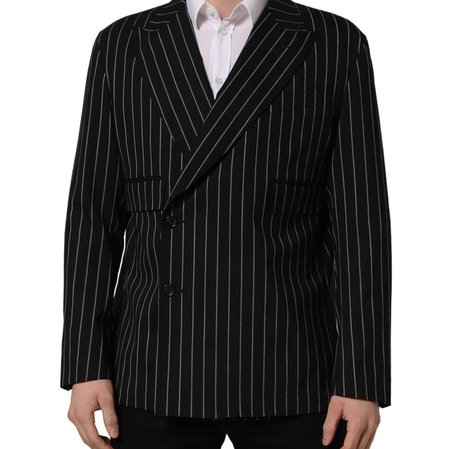 Dolce & Gabbana Black Stripes Wool Double Breasted Jacket
