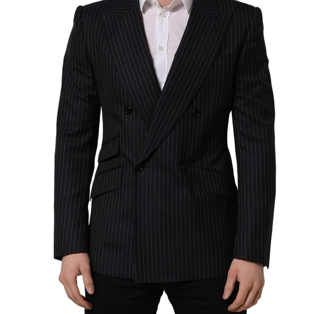 Dolce & Gabbana Black Stripes Wool Double Breasted Jacket