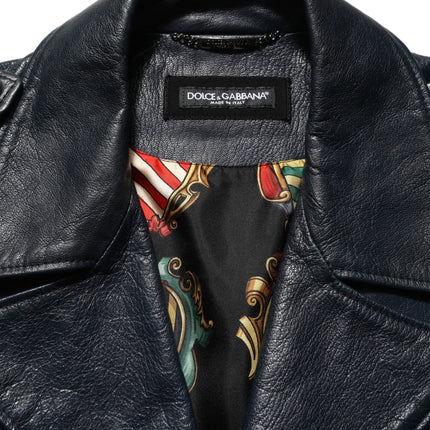 Dolce & Gabbana Black Leather Men Biker Coat Goatskin Jacket