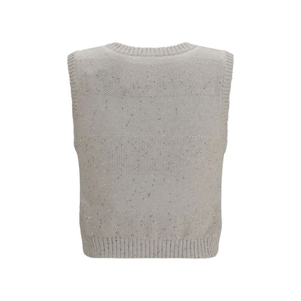 Brunello Cucinelli Beige Cotton Sleeveles Sweater