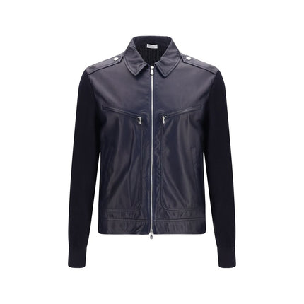 Brunello Cucinelli Blue Calf Leather Bos Taurus Leather Jacket