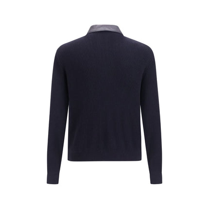 Brunello Cucinelli Blue Calf Leather Bos Taurus Leather Jacket