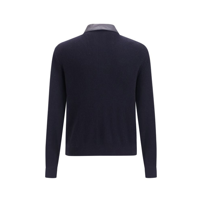 Brunello Cucinelli Blue Calf Leather Bos Taurus Leather Jacket