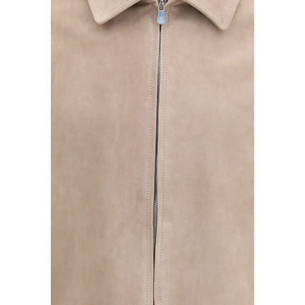 Brunello Cucinelli Beige Calf Leather Bos Taurus Leather Jacket