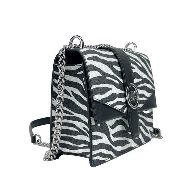 Michael Kors Greenwich Small Print Logo Crossbody Tote Chain Bag Black/White $498