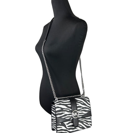 Michael Kors Greenwich Small Print Logo Crossbody Tote Chain Bag Black/White $498