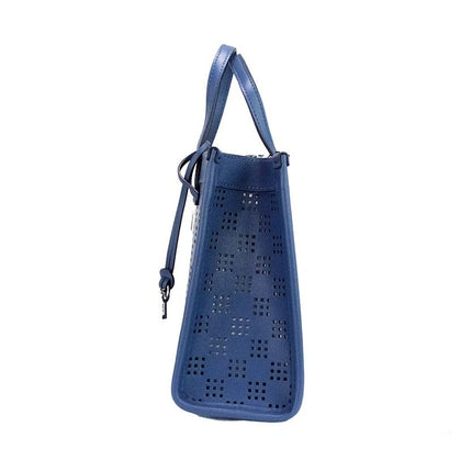 Marc Jacobs Mini Grind Blue Sea Perforated Leather Crossbody Tote Bag Purse