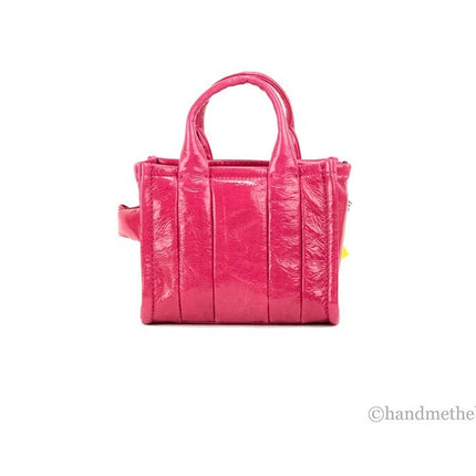 Marc Jacobs The Shiny Crinkle Micro Tote Magenta Leather Crossbody Bag Handbag