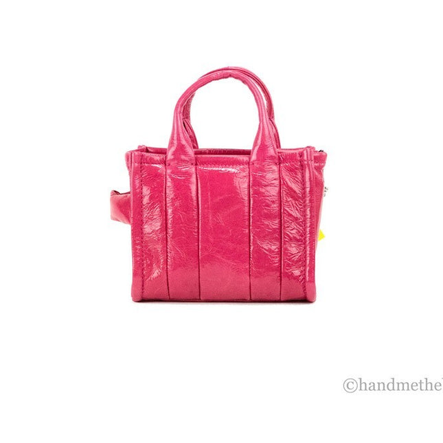Marc Jacobs The Shiny Crinkle Micro Tote Magenta Leather Crossbody Bag Handbag