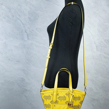 Michael Kors Kimber Small Daffodil Leather 2-In-1 Zip Tote Messenger Bag Purse