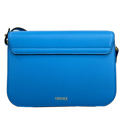 Versace La Medusa Blue Leather Shoulder Crossbody Bag Purse