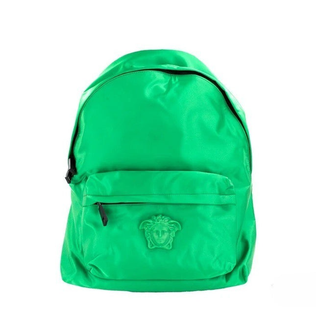 Versace Large Bright Green Nylon Fabric Medusa Shoulder Backpack Bookbag