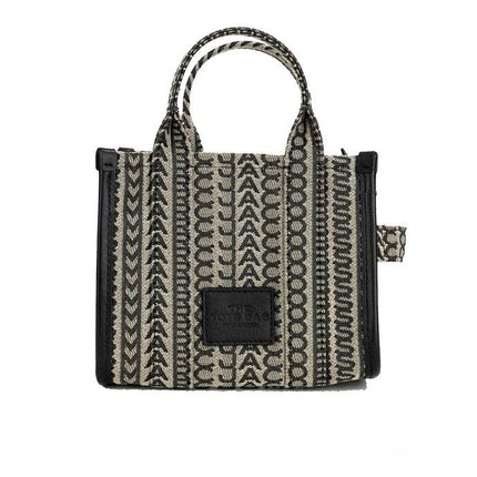 Marc Jacobs The Monogram Beige Mini Tote Woven Jacquard Canvas Crossbody Handbag