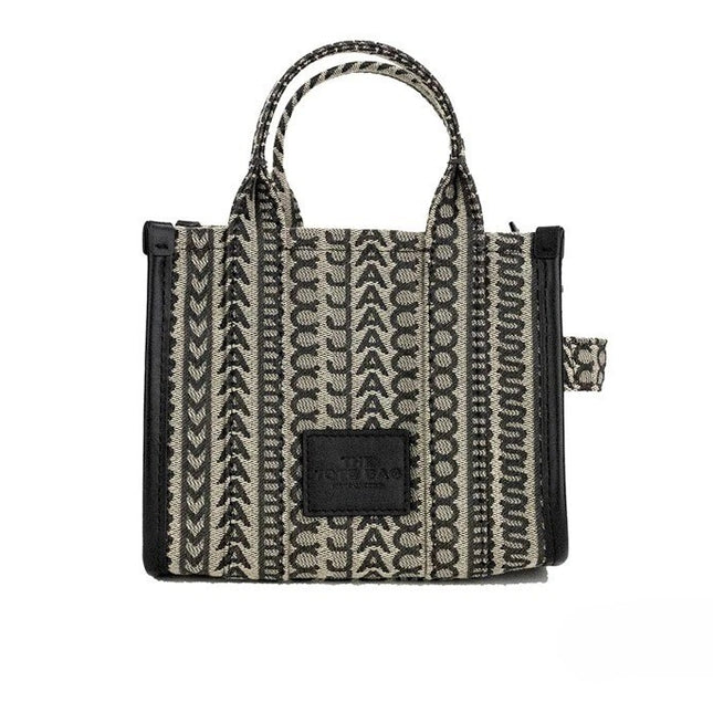 Marc Jacobs The Monogram Beige Mini Tote Woven Jacquard Canvas Crossbody Handbag