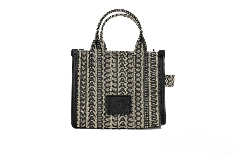 Marc Jacobs The Monogram Beige Mini Tote Woven Jacquard Canvas Crossbody Handbag