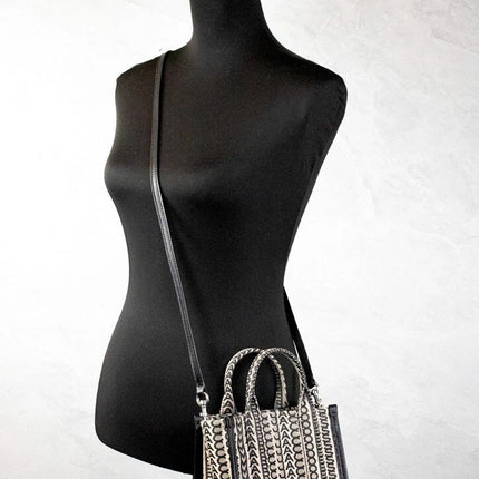 Marc Jacobs The Monogram Beige Mini Tote Woven Jacquard Canvas Crossbody Handbag