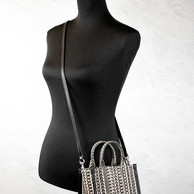 Marc Jacobs The Monogram Beige Mini Tote Woven Jacquard Canvas Crossbody Handbag