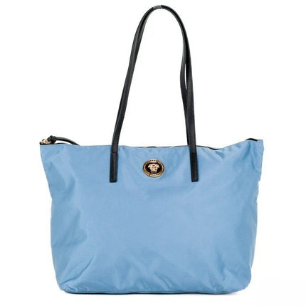 Versace Portuna Medusa Medium Cornflower Blue Nylon Leather Tote Bag Purse