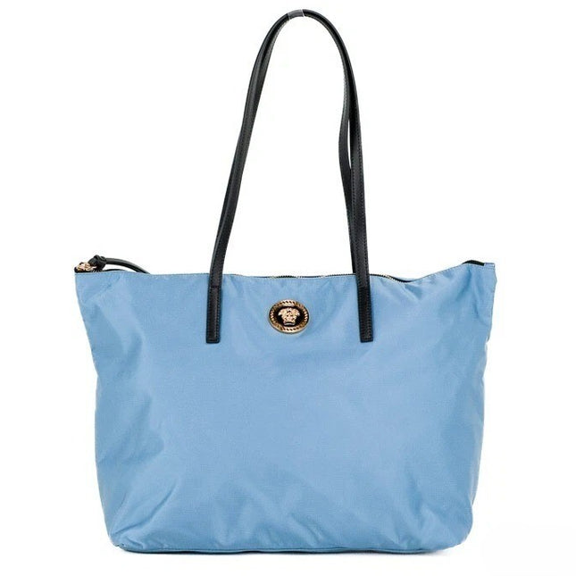 Versace Portuna Medusa Medium Cornflower Blue Nylon Leather Tote Bag Purse