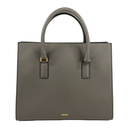 Versace Virtus Large Leather Top Handle Satchel Bag Tote Gray