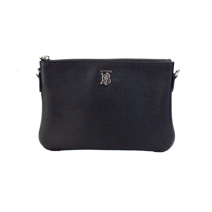 Burberry Peyton Monogram Black Leather Pouch Crossbody Bag Purse