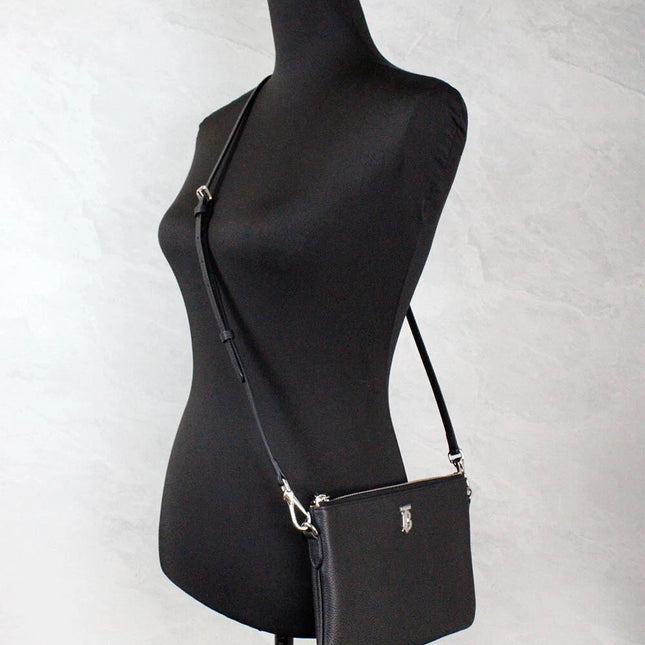 Burberry Peyton Monogram Black Leather Pouch Crossbody Bag Purse