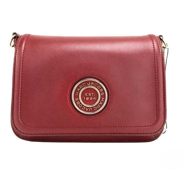 Marc Jacobs Medium Metal Signet Syrah Smooth Leather Flap Crossbody Purse Bag