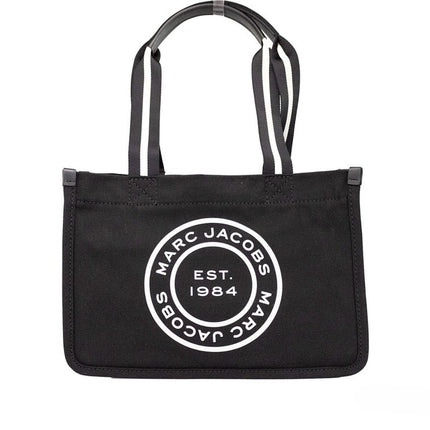 Marc Jacobs Medium Black Canvas Fabric Shoulder Convertible Tote Purse Bag