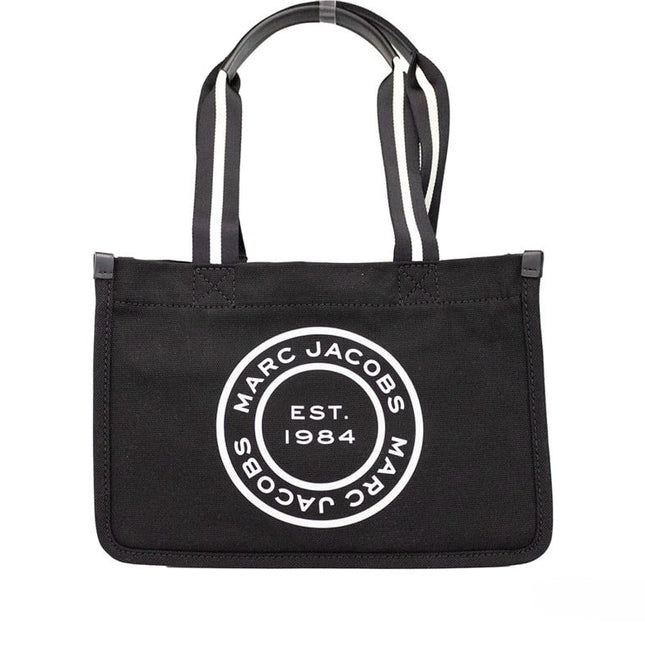 Marc Jacobs Medium Black Canvas Fabric Shoulder Convertible Tote Purse Bag