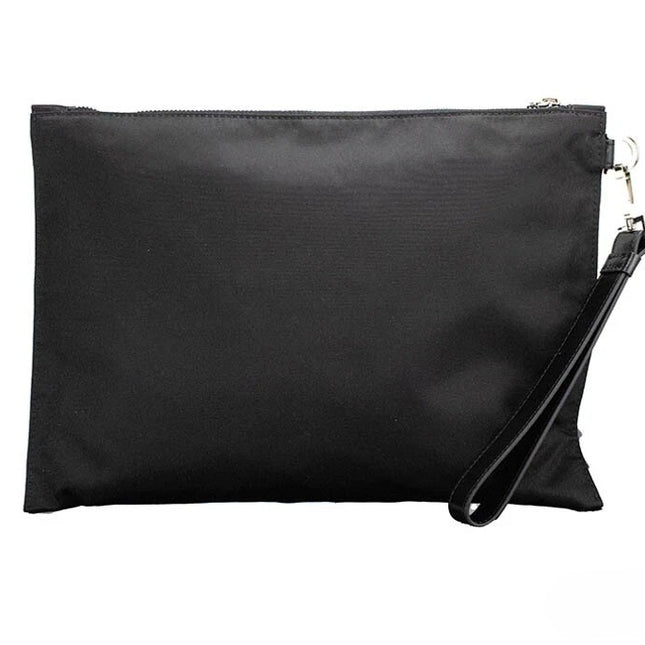 Versace Large Black Nylon Fabric Medusa Convertible Pouch Clutch Wristlet Bag