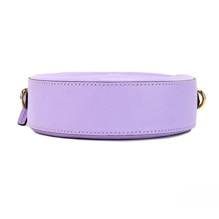 Versace Round Disco Lilac Pebbled Leather Camera Case Crossbody Bag Purse
