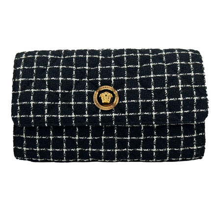 Versace Wallet On A Chain Fabric Black Crossbody Bag