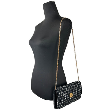 Versace Wallet On A Chain Fabric Black Crossbody Bag