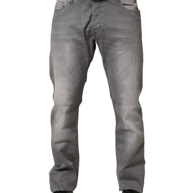 GF Ferre Gray Washed Mid Waist Straight Men Denim Trouser Jeans
