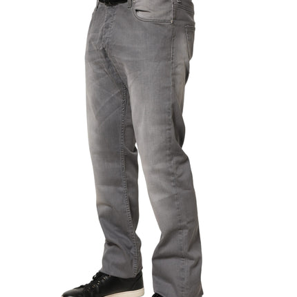 GF Ferre Gray Washed Mid Waist Straight Men Denim Trouser Jeans
