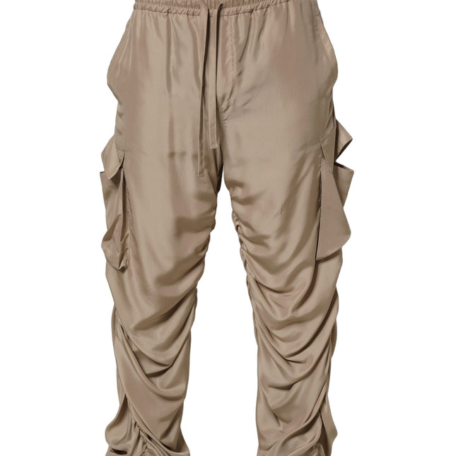 Dolce & Gabbana Brown Ruched Cargo Parachute Men Jogger Pants