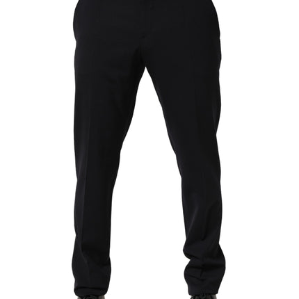 Dolce & Gabbana Black Wool Tapered Leg Dress Trouser Pants
