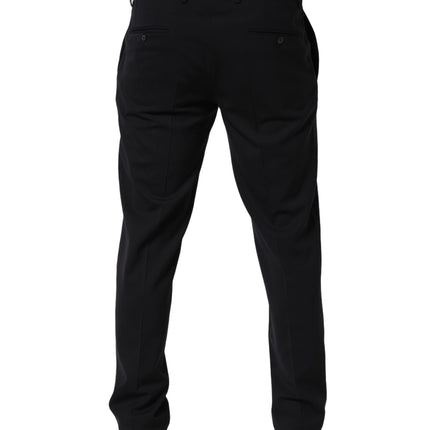 Dolce & Gabbana Black Wool Tapered Leg Dress Trouser Pants