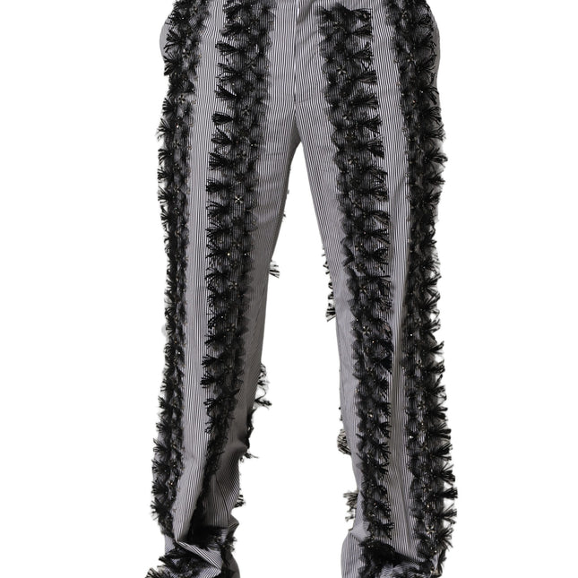 Dolce & Gabbana BlackGray Pinstripe Embellished Trouser Pants