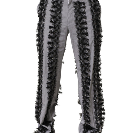 Dolce & Gabbana BlackGray Pinstripe Embellished Trouser Pants