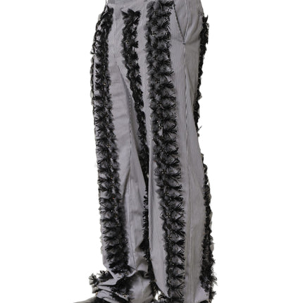 Dolce & Gabbana BlackGray Pinstripe Embellished Trouser Pants