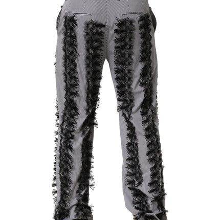 Dolce & Gabbana BlackGray Pinstripe Embellished Trouser Pants