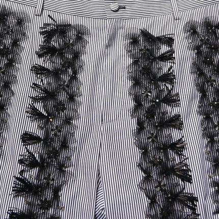 Dolce & Gabbana BlackGray Pinstripe Embellished Trouser Pants